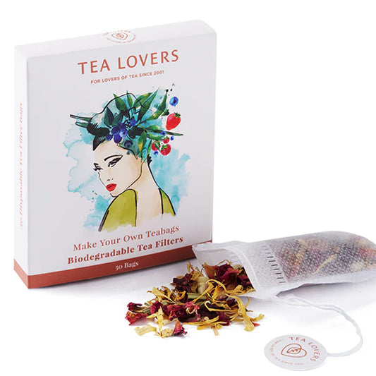 Make your own teabags with biodegradable tea filters. Made from plant-based PLA. Perfect for loose leaf tea lovers. 50 per pack. Compostable & mess-free.